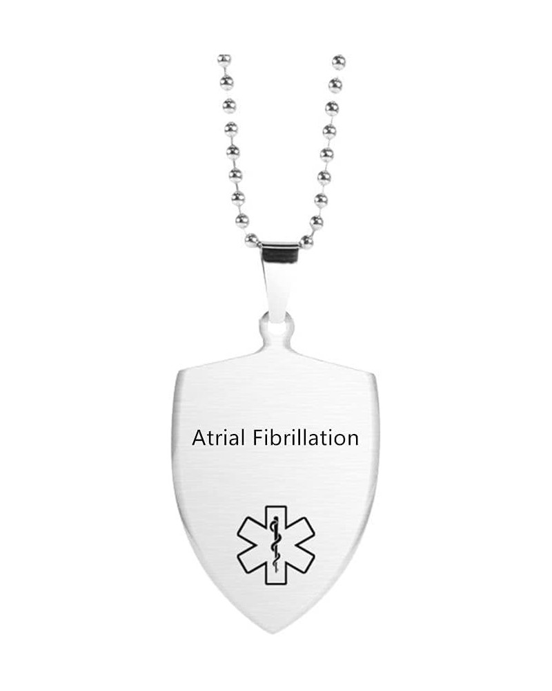 Stainless Steel Shield Shape Medical Alert Necklaces for Men Women Emergency Identification Pendant,Health Reminder Necklace ...