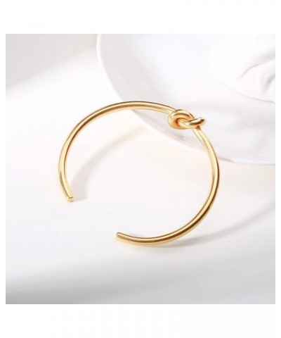 18K Gold Plated T Bracelet with CZ Diamond Bangle for Women Silver 60mm T Opening Bracelet Gift for Girls Knot Gold $7.79 Bra...