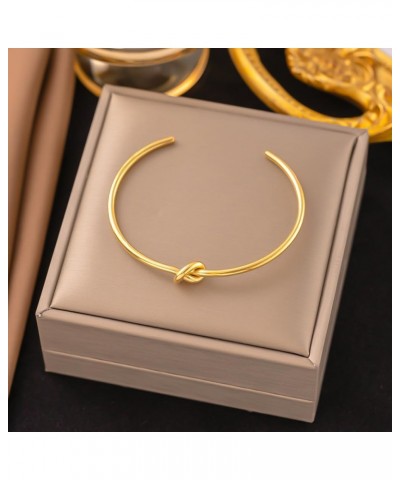 18K Gold Plated T Bracelet with CZ Diamond Bangle for Women Silver 60mm T Opening Bracelet Gift for Girls Knot Gold $7.79 Bra...