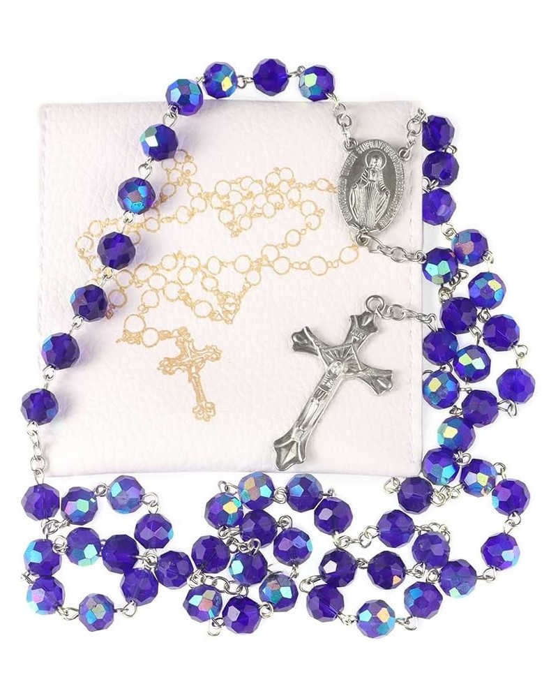 Rosary Beads Catholic for Women With Rosary Box, Blue Crystal Beads Rosary Necklace with Last Supper Vintage Jewelry Box, Ang...