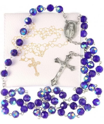 Rosary Beads Catholic for Women With Rosary Box, Blue Crystal Beads Rosary Necklace with Last Supper Vintage Jewelry Box, Ang...