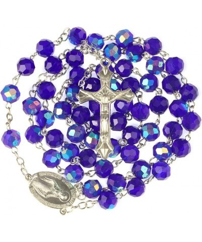 Rosary Beads Catholic for Women With Rosary Box, Blue Crystal Beads Rosary Necklace with Last Supper Vintage Jewelry Box, Ang...