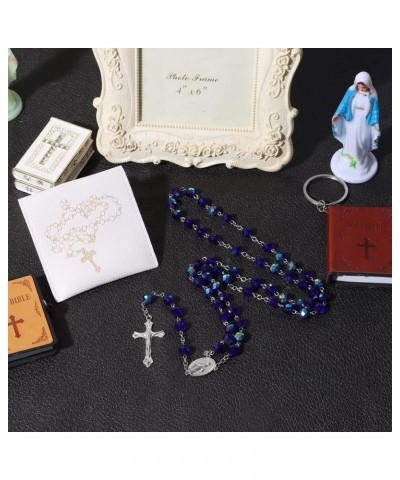 Rosary Beads Catholic for Women With Rosary Box, Blue Crystal Beads Rosary Necklace with Last Supper Vintage Jewelry Box, Ang...