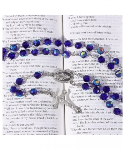 Rosary Beads Catholic for Women With Rosary Box, Blue Crystal Beads Rosary Necklace with Last Supper Vintage Jewelry Box, Ang...