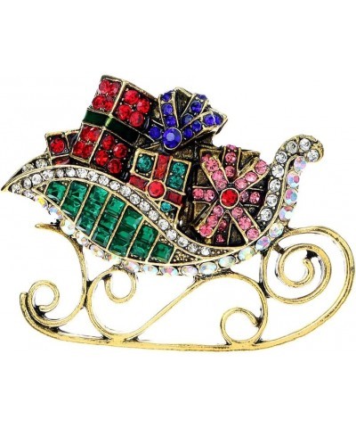 Christmas Sleigh Ride Brooch Pin for Women Girls Men Multi-Colored Rhinestone Sled Presents Pins Clip Lapel Sweater Scarves J...