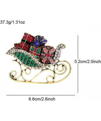 Christmas Sleigh Ride Brooch Pin for Women Girls Men Multi-Colored Rhinestone Sled Presents Pins Clip Lapel Sweater Scarves J...