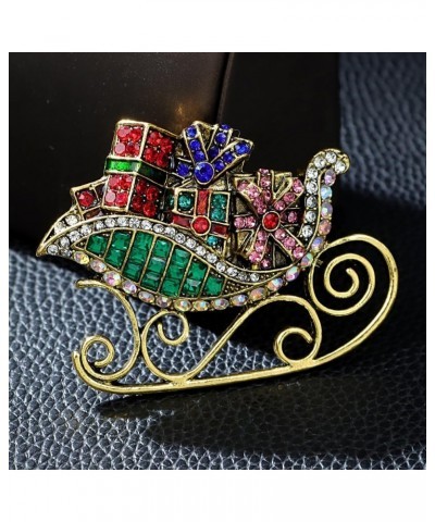 Christmas Sleigh Ride Brooch Pin for Women Girls Men Multi-Colored Rhinestone Sled Presents Pins Clip Lapel Sweater Scarves J...