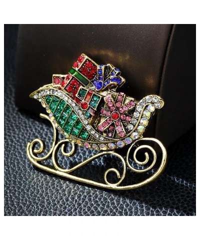 Christmas Sleigh Ride Brooch Pin for Women Girls Men Multi-Colored Rhinestone Sled Presents Pins Clip Lapel Sweater Scarves J...