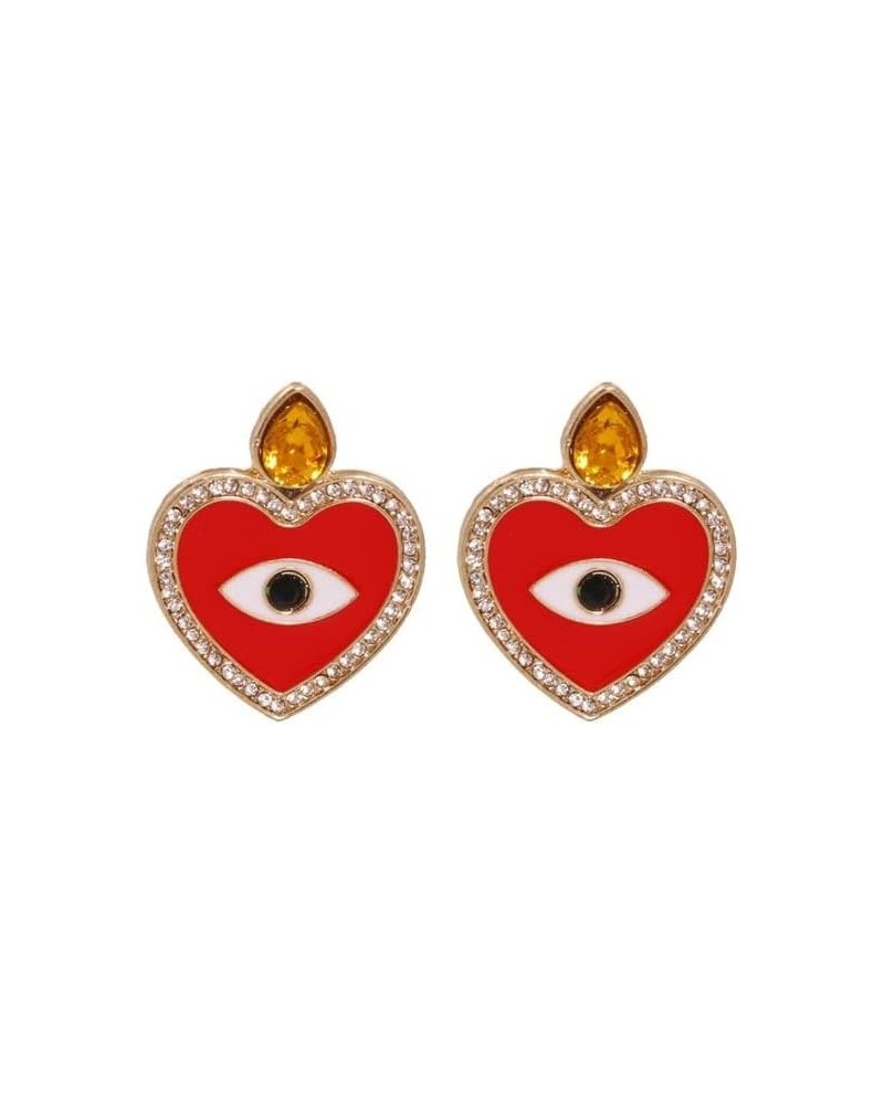 Trendy Ethnic Love Heart Shape Evil Eye Drop Earrings For Women Vintage tement Crystal Dangle Earring Jewelry Gift 54349-RD $...