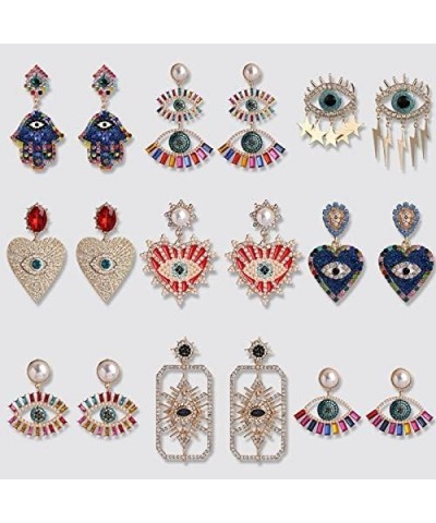 Trendy Ethnic Love Heart Shape Evil Eye Drop Earrings For Women Vintage tement Crystal Dangle Earring Jewelry Gift 54349-RD $...