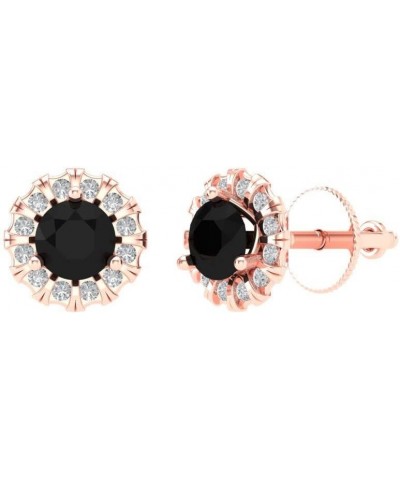 1.18ct Brilliant Round Cut Halo Studs Natural Onyx Solid 18k Rose Gold Earrings Screw back $148.01 Earrings