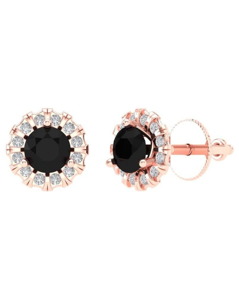 1.18ct Brilliant Round Cut Halo Studs Natural Onyx Solid 18k Rose Gold Earrings Screw back $148.01 Earrings