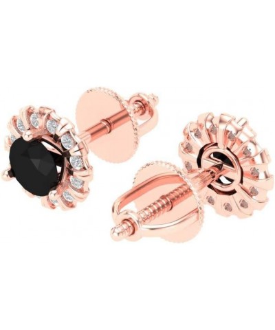 1.18ct Brilliant Round Cut Halo Studs Natural Onyx Solid 18k Rose Gold Earrings Screw back $148.01 Earrings