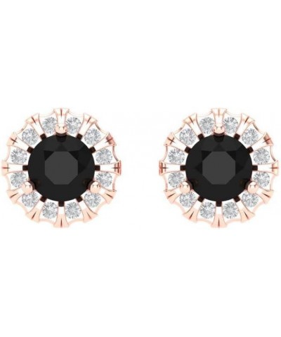 1.18ct Brilliant Round Cut Halo Studs Natural Onyx Solid 18k Rose Gold Earrings Screw back $148.01 Earrings