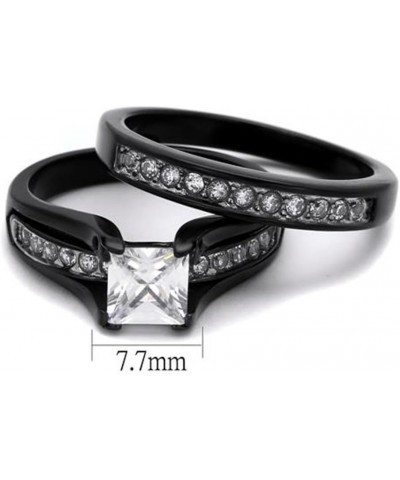 Her and His 3 Piece Black Stainless Steel Engagement Wedding Ring Set and Titanium Band Size Women's 05 Men's 12 $23.29 Sets