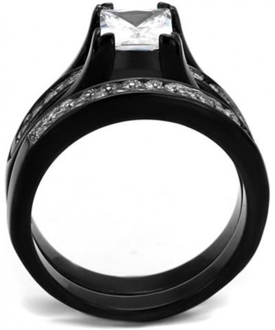 Her and His 3 Piece Black Stainless Steel Engagement Wedding Ring Set and Titanium Band Size Women's 05 Men's 12 $23.29 Sets