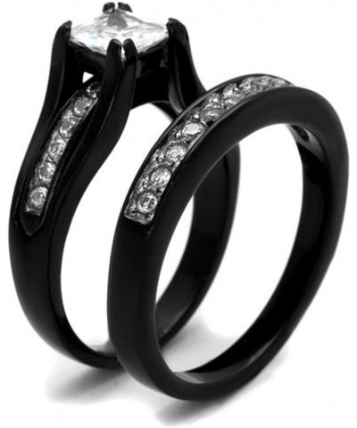 Her and His 3 Piece Black Stainless Steel Engagement Wedding Ring Set and Titanium Band Size Women's 05 Men's 12 $23.29 Sets