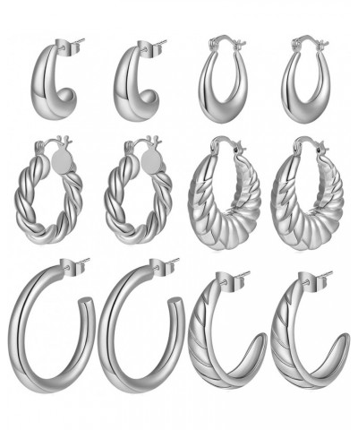 6 Pairs Gold/Silver Hoop Earrings for Women 14K Gold Plated Chunky Hoop Earrings Set for Women Thick Gold Huggie Hoop Earring...