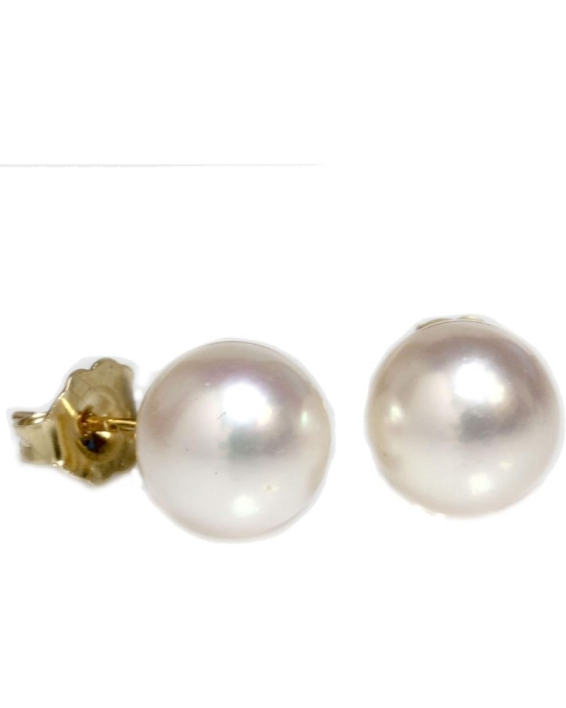 14K Gold Certified Hanadama Quality Round White Akoya Cultured Pearl Stud Earrings for Women Yellow Gold 8.5-9.0mm $121.60 Ea...