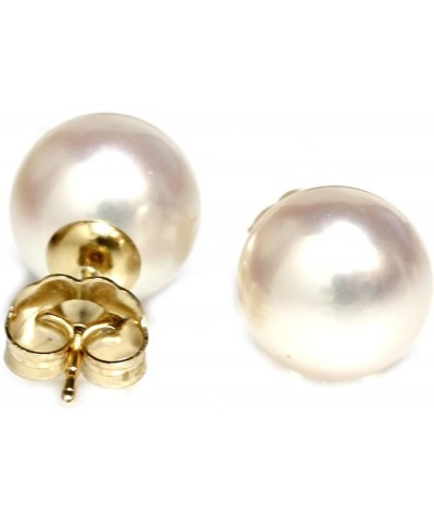 14K Gold Certified Hanadama Quality Round White Akoya Cultured Pearl Stud Earrings for Women Yellow Gold 8.5-9.0mm $121.60 Ea...