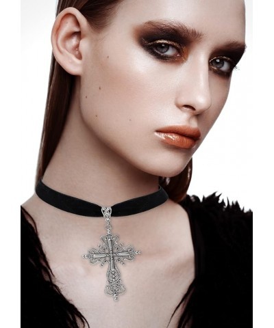 Gothic Cross Necklace for Women Black Velvet Cross Choker Punk Vintage Cross Pendant Necklace Halloween Jewelry Gift for Girl...