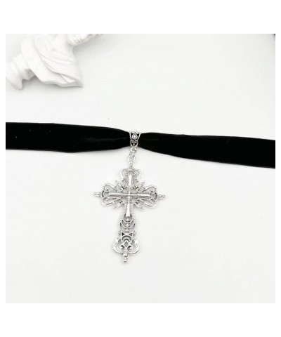 Gothic Cross Necklace for Women Black Velvet Cross Choker Punk Vintage Cross Pendant Necklace Halloween Jewelry Gift for Girl...