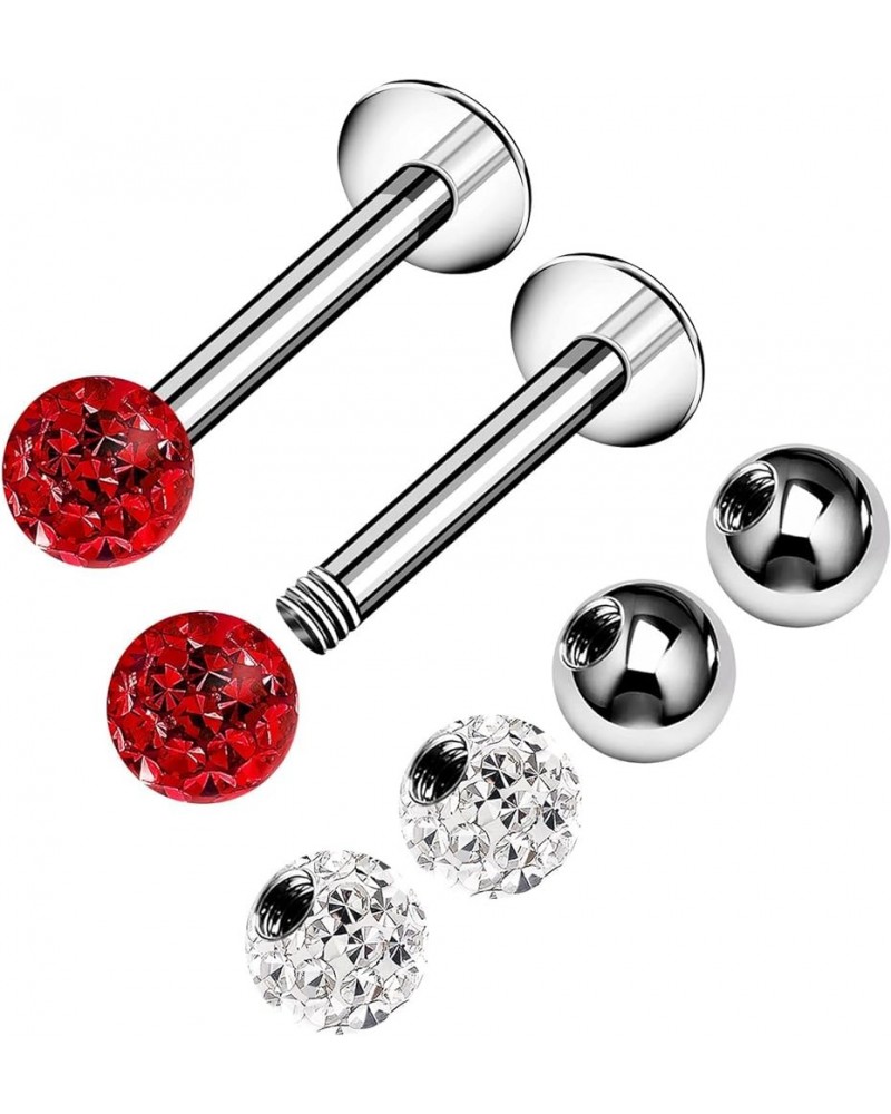 2PCS Surgical Steel Labret 16g 5/16 8mm 3mm Monroe Tragus Cartilage Spiderbite Earrings Piercing Jewelry Pick Size H:Red-16g-...