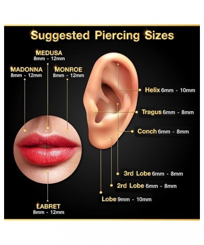 2PCS Surgical Steel Labret 16g 5/16 8mm 3mm Monroe Tragus Cartilage Spiderbite Earrings Piercing Jewelry Pick Size H:Red-16g-...