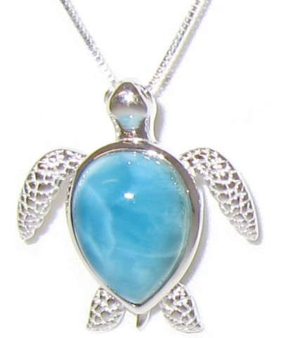 Sterling Silver Larimar Turtle Necklace Pendant with 18" Box Chain $50.21 Necklaces