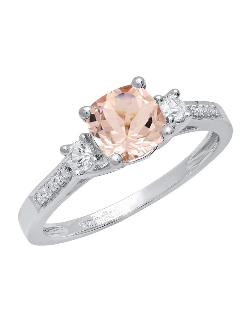 6mm Cushion Morganite & Round White Sapphire with White Diamond 3 Stone Style Engagement Ring in 14K Gold 8.5 White Gold $173...