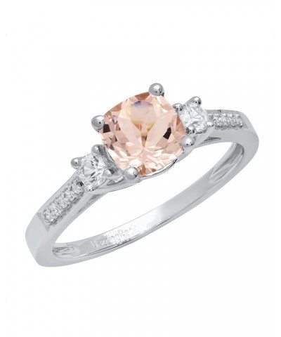 6mm Cushion Morganite & Round White Sapphire with White Diamond 3 Stone Style Engagement Ring in 14K Gold 8.5 White Gold $173...