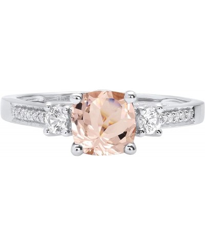 6mm Cushion Morganite & Round White Sapphire with White Diamond 3 Stone Style Engagement Ring in 14K Gold 8.5 White Gold $173...