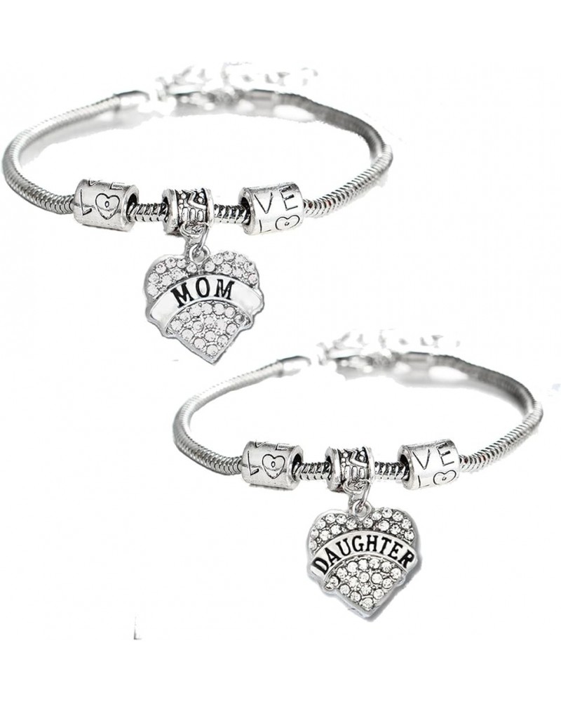 Set of 2 Crystal Heart Mom Daughter Charm Bracelet Jewelry Gift for Mother and Daughter Clear $7.79 Bracelets