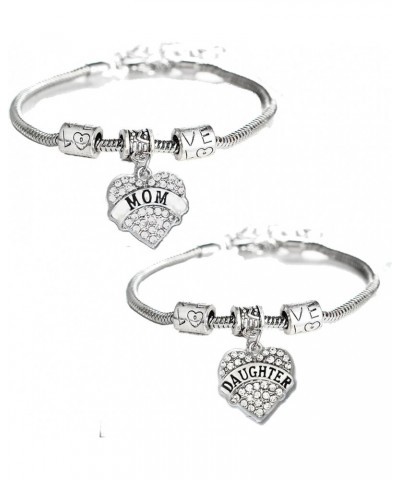 Set of 2 Crystal Heart Mom Daughter Charm Bracelet Jewelry Gift for Mother and Daughter Clear $7.79 Bracelets