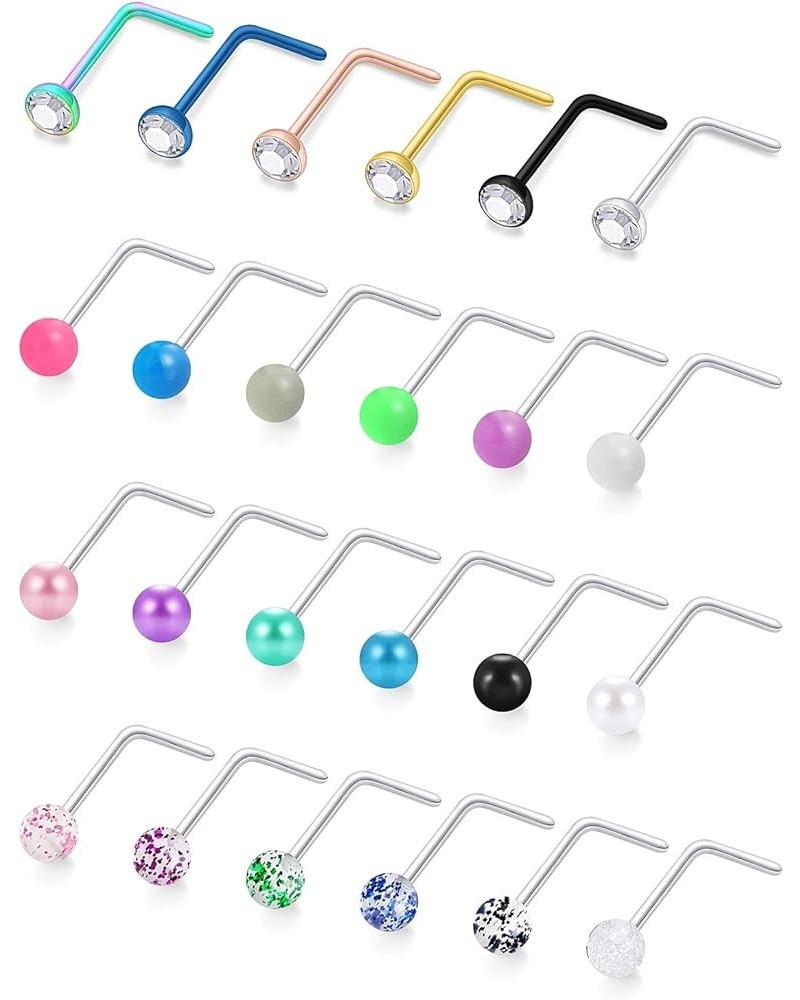 18G Glow in the Dark/Pearl Nose Rings Studs 3mm Balls Surgical Steel Big Stud Nose Rings Piercing Jewelry for Women Men L Sha...