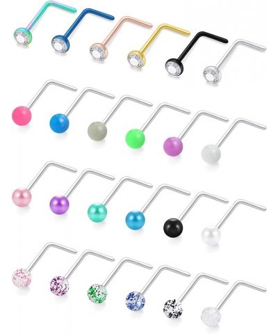 18G Glow in the Dark/Pearl Nose Rings Studs 3mm Balls Surgical Steel Big Stud Nose Rings Piercing Jewelry for Women Men L Sha...