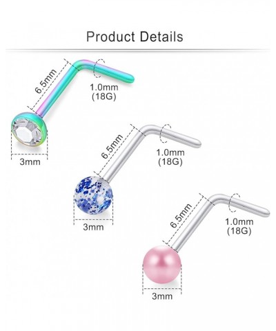 18G Glow in the Dark/Pearl Nose Rings Studs 3mm Balls Surgical Steel Big Stud Nose Rings Piercing Jewelry for Women Men L Sha...