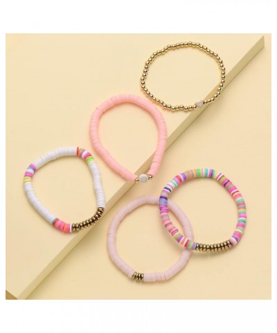 5-12Pcs Bohemian Love Heart Bead Bracelets for Women Vinyl Disc Heishi Surfer Stackable Stretch Bracelet Summer Beach Boho Je...