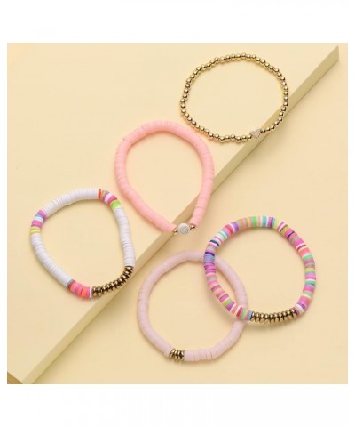 5-12Pcs Bohemian Love Heart Bead Bracelets for Women Vinyl Disc Heishi Surfer Stackable Stretch Bracelet Summer Beach Boho Je...