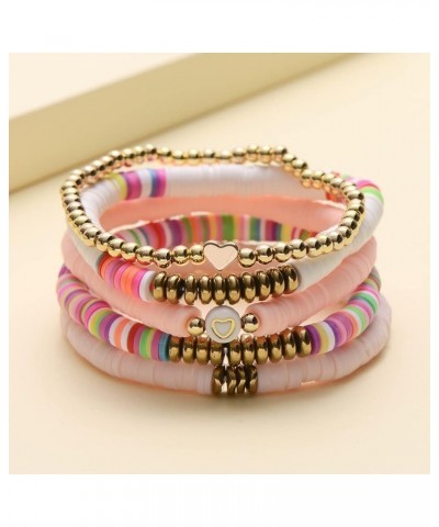 5-12Pcs Bohemian Love Heart Bead Bracelets for Women Vinyl Disc Heishi Surfer Stackable Stretch Bracelet Summer Beach Boho Je...