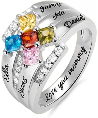 Mothers Ring Sterling Silver with 1 2 3 4 5 6 7 8 9 Birthstones & Names Personalized Women Band Custom Stones Children Names ...