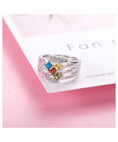 Mothers Ring Sterling Silver with 1 2 3 4 5 6 7 8 9 Birthstones & Names Personalized Women Band Custom Stones Children Names ...