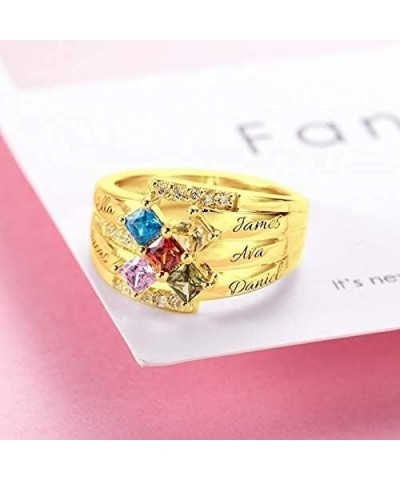 Mothers Ring Sterling Silver with 1 2 3 4 5 6 7 8 9 Birthstones & Names Personalized Women Band Custom Stones Children Names ...