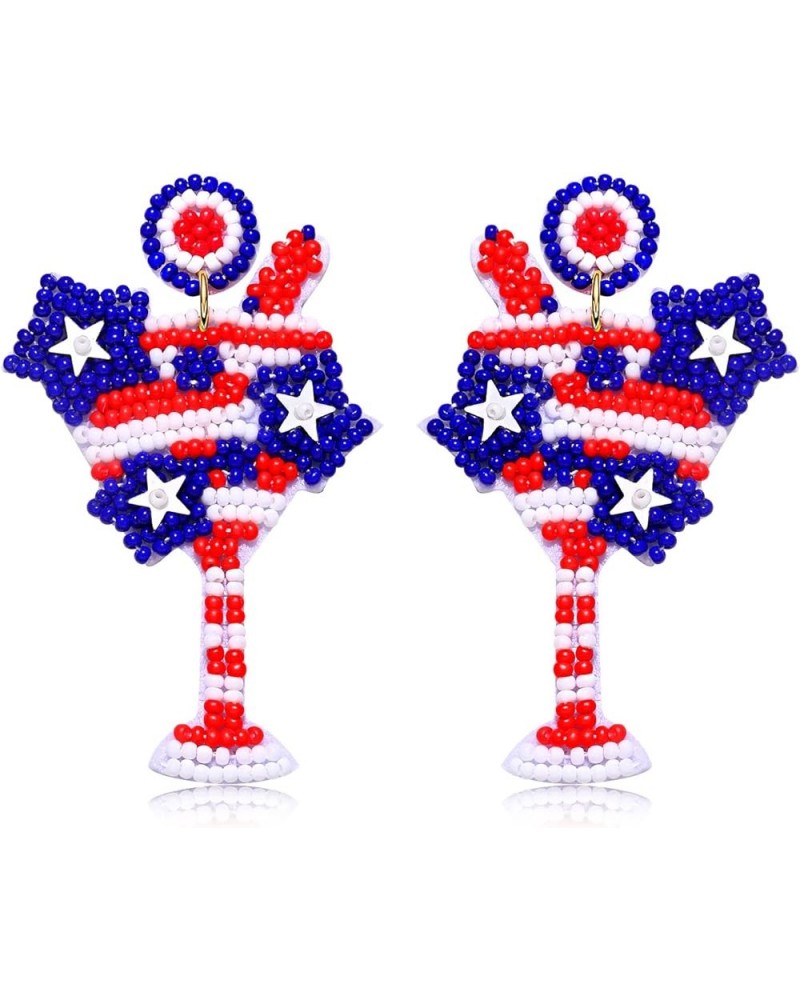 American Flag Earrings Beaded 4th of July Patriotic Earrings for Women Handmade USA Windmill Star Heart Drop Dangle Earrings ...