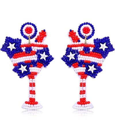 American Flag Earrings Beaded 4th of July Patriotic Earrings for Women Handmade USA Windmill Star Heart Drop Dangle Earrings ...