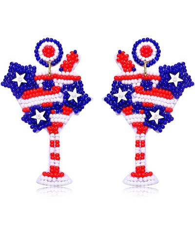 American Flag Earrings Beaded 4th of July Patriotic Earrings for Women Handmade USA Windmill Star Heart Drop Dangle Earrings ...