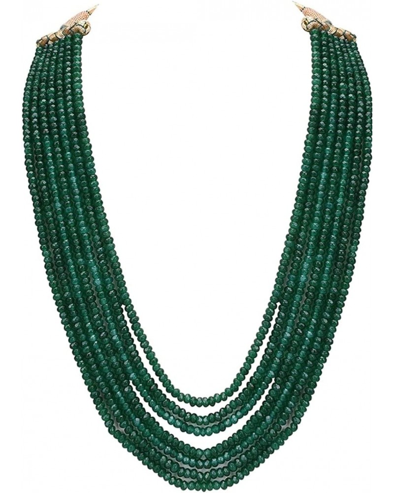 Sana Gems Green Colour Onyx Cut Rounds Emerald Jade Semi Precious Gemstone Beads Handcrafted 17 inches Layer Necklace for Wom...