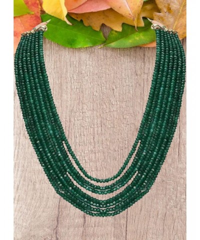 Sana Gems Green Colour Onyx Cut Rounds Emerald Jade Semi Precious Gemstone Beads Handcrafted 17 inches Layer Necklace for Wom...