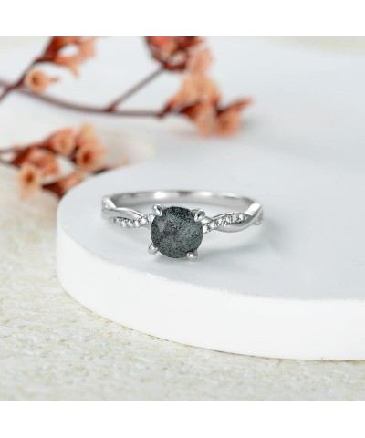 Natural Herkimer Diamond Ring for Women - 1.0 Carat Round Salt and Pepper Diamond Ring 925 Sterling Silver Dainty Herkimer En...