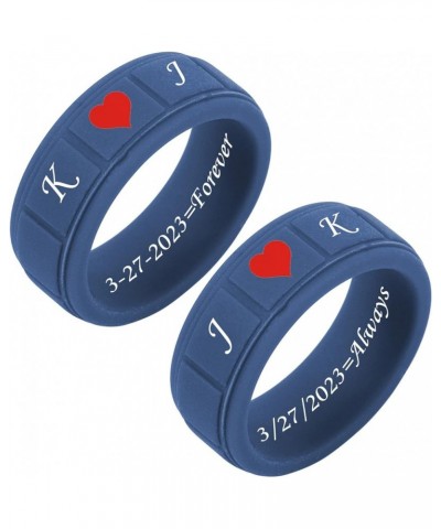 SHNIAN 2PCS Rubber Matching Rings Blocks Pattern Red Heart Silicone Rings Custom Engraved Engagement Gift His & Hers Wedding ...